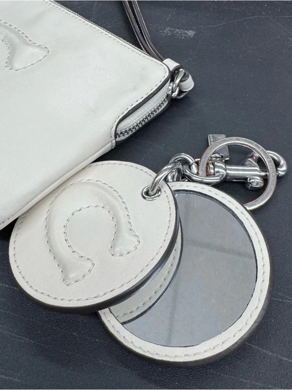 Coach Cream Leather Wristlet with Logo Charm
